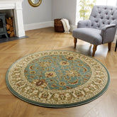 Kendra 45L Green and Cream Round Traditional Rug - Pendle Village Furniture